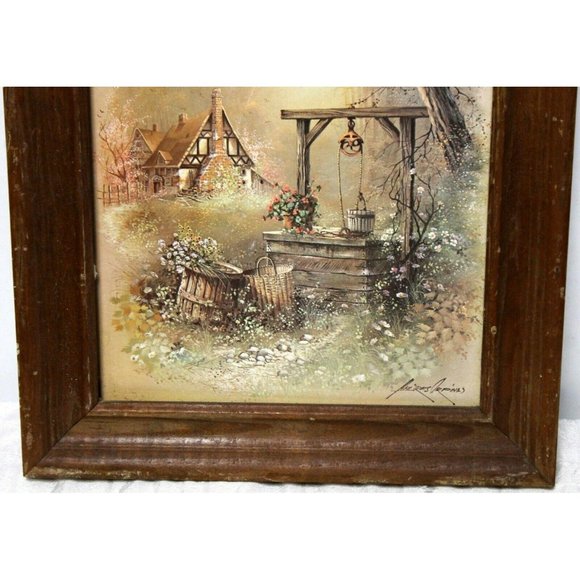 2 VTG Framed Signed Andres Orpinas Canvas Like Prints English Tudor Countryside - Picture 4 of 12